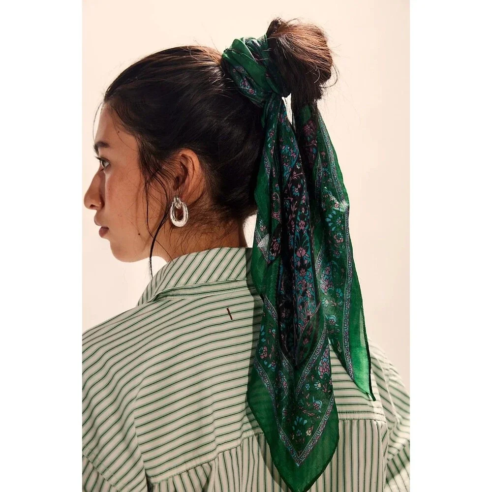 Free People So Silk Printed Bandana Scarf Tube Top Belt Floral Paisley Wrap OS